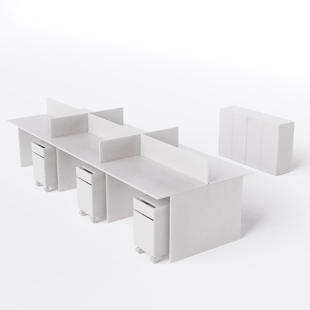 Estação De Trabalho 6 Lugares Com Gaveteiro De 2 Gav 360x120 E 2 Armários