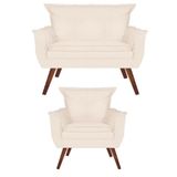 Kit Poltrona E Namoradeira Opala Suede Bege