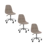 Kit 3 Cadeiras Office Eiffel Botonê Ajustável Base Giratória - Bege