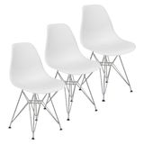 Kit 3 Cadeiras Charles Eames Eiffel Base Metal Cromado Branca