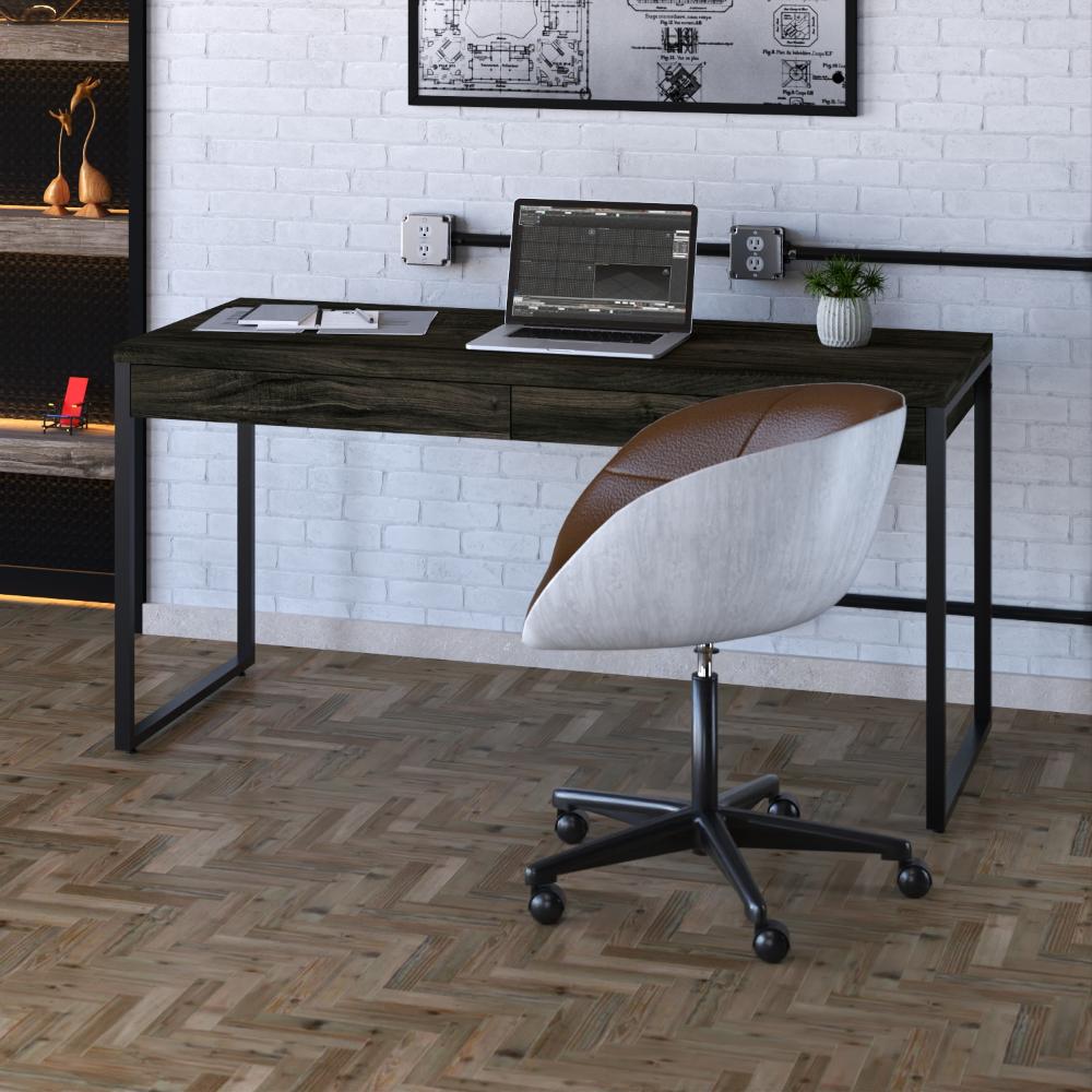 Mesa Kuadra Diretor 150x60x75cm C/02 Gavetas Carvalho Dark / Est.preta