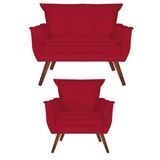 Kit Poltrona E Namoradeira Opala Suede Vermelho