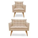 Kit Poltrona E Namoradeira 2 Lugares Olivia Suede Bege