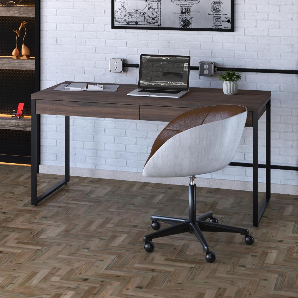 Mesa Kuadra Diretor 150x60x75cm C/02 Gavetas Nogal / Est.preta