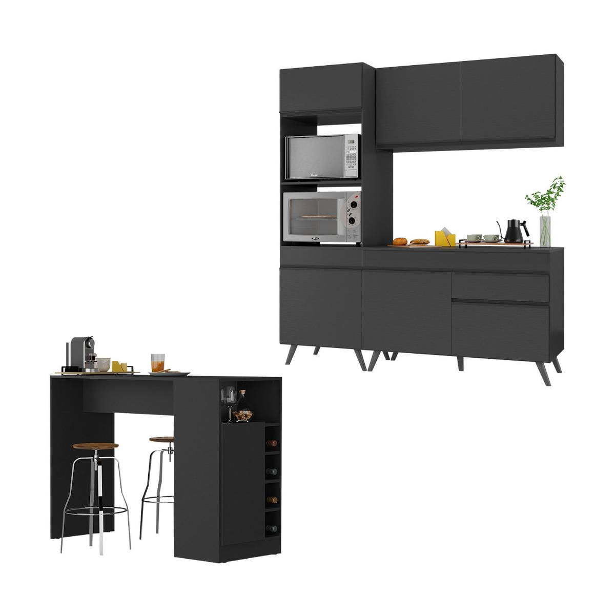 Cozinha Compacta Com Bancada Americana/mesa Veneza Multimóveis Mp2211 Preto