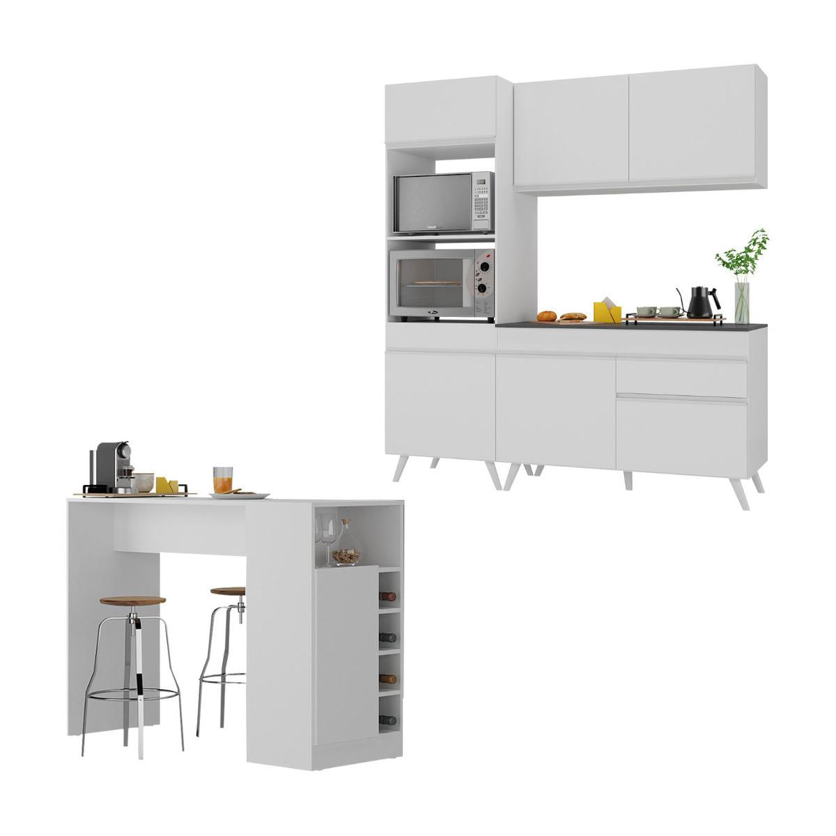 Cozinha Compacta Com Bancada Americana/mesa Veneza Multimóveis Mp2211 Branco