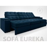 Sofá Com Porta Copos E Carregador Usb Eureka 2,30m  Assento Retrátil E Reclinável Velosuede Petróleo - Netsofas