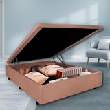 Cama Box Baú Viúva 128x188x42cm Courino Linho Com Pistão A Gás - Bege - Viúva