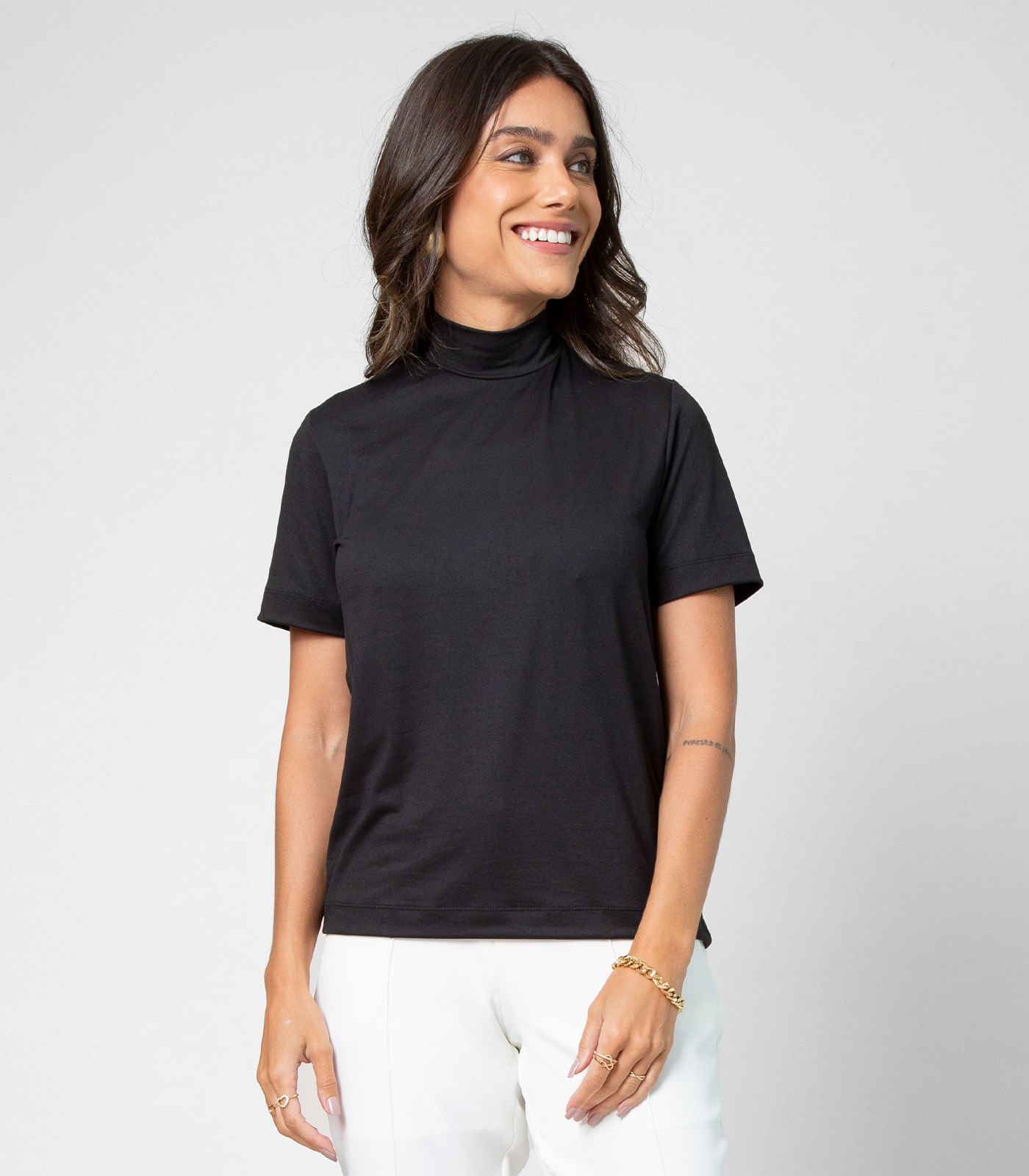 Blusa Feminina Manga Curta Rovitex Preto Gg