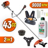 Máquina De Cortar Grama Á Gasolina Tekna Rl430acntk 2t 43cc 1,7hp Roçadeira Com Lâmina De Corte 3 Pontas + Carretel Nylon + Óleo Stihl 2t