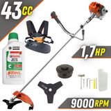 Cortador De Grama Á Gasolina Tekna Rl430acntk 2t 43cc 1,7hp 9.000rpm Roçadeira Completa C/ Lâmina 3 Pontas E Carretel Nylon + Óleo Castrol Stihl 2t