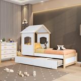 Bicama Infantil Solteiro Casinha Madeira Maciça E Mdf Casatema Branca/natural