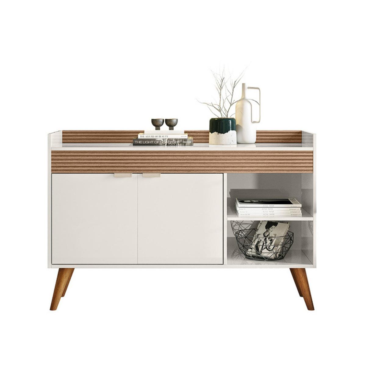 Aparador Buffet 2 Portas 120cm Com Pés Retrô Multimóveis Cr50074 Off White Cristal/cortem