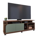 Rack Bancada Jurere Para Tv Até 75&quot; Polegadas Com Rodízios Amendoa/hortela
