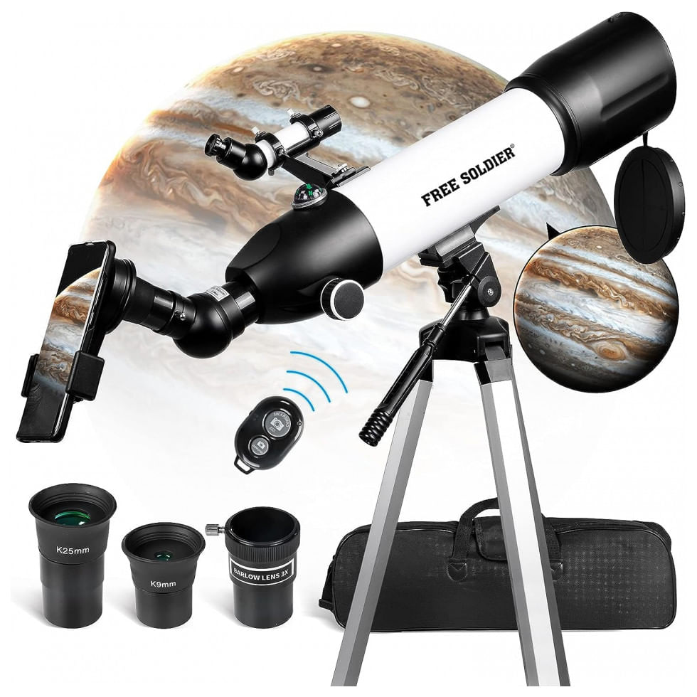 Telescópio Astronômico 500x, Com 3 Oculares, Free Soldier Cf50080, Branco