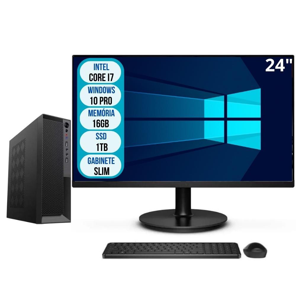 Computador Completo Slim Intel Core I7 16gb Ssd 1tb Wifi Windows 10 Pro Monitor 24&quot; 3green Office 3go-060