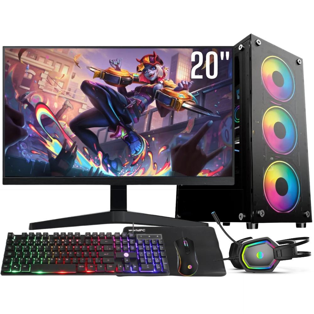 Computador Gamer Completo Intel Core I7 8gb Ssd 1tb Kit Gamer Com Headset Monitor 20&quot; Windows 10 3green Flash