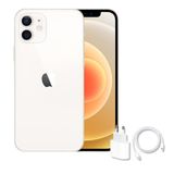 Aparelho iPhone 12 128GB Branco Apple, vitrine/seminovo com fonte e cabo para carregamento