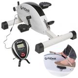 Mini Bicicleta Ergometrica Ideal Para Idosos E Treino De Braco, Perna Com Painel Digital E 8 Niveis De Resistencia, Fitdesk, Branco