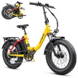 Bicicleta Eletrica Dobravel Para Adultos 7 Velocidades Ate 96km Com Pneus Gordos, 48v 750w, Hipeak, Amarela