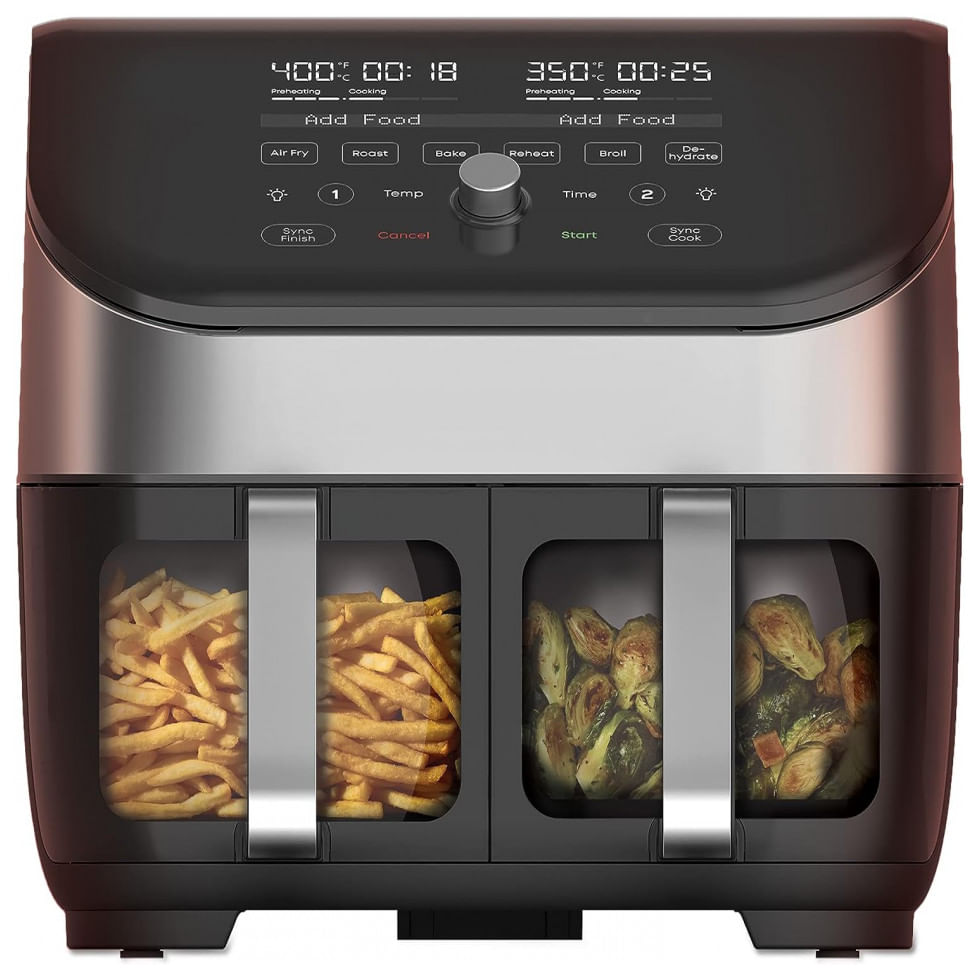 Vortex Plus Fritadeira Eletrica Airfryer 8l 10 Em 1 Com Painel Digital E Cesta Dupla, 1700w, 110v, Instant Pot 140 3118 01, Prateado