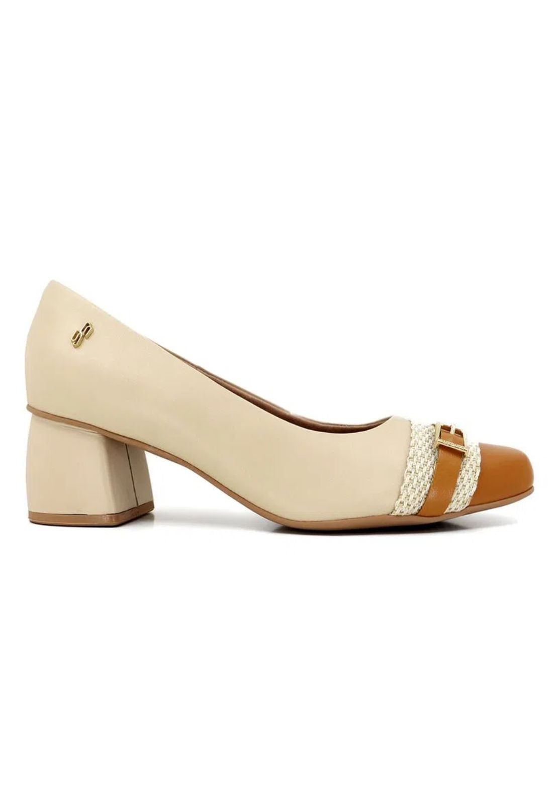 Scarpin Usaflex Vanilla Salto Bloco Couro Detalhe Fivela Scarpin Usaflex Vanilla Salto Bloco Couro Detalhe Fivela