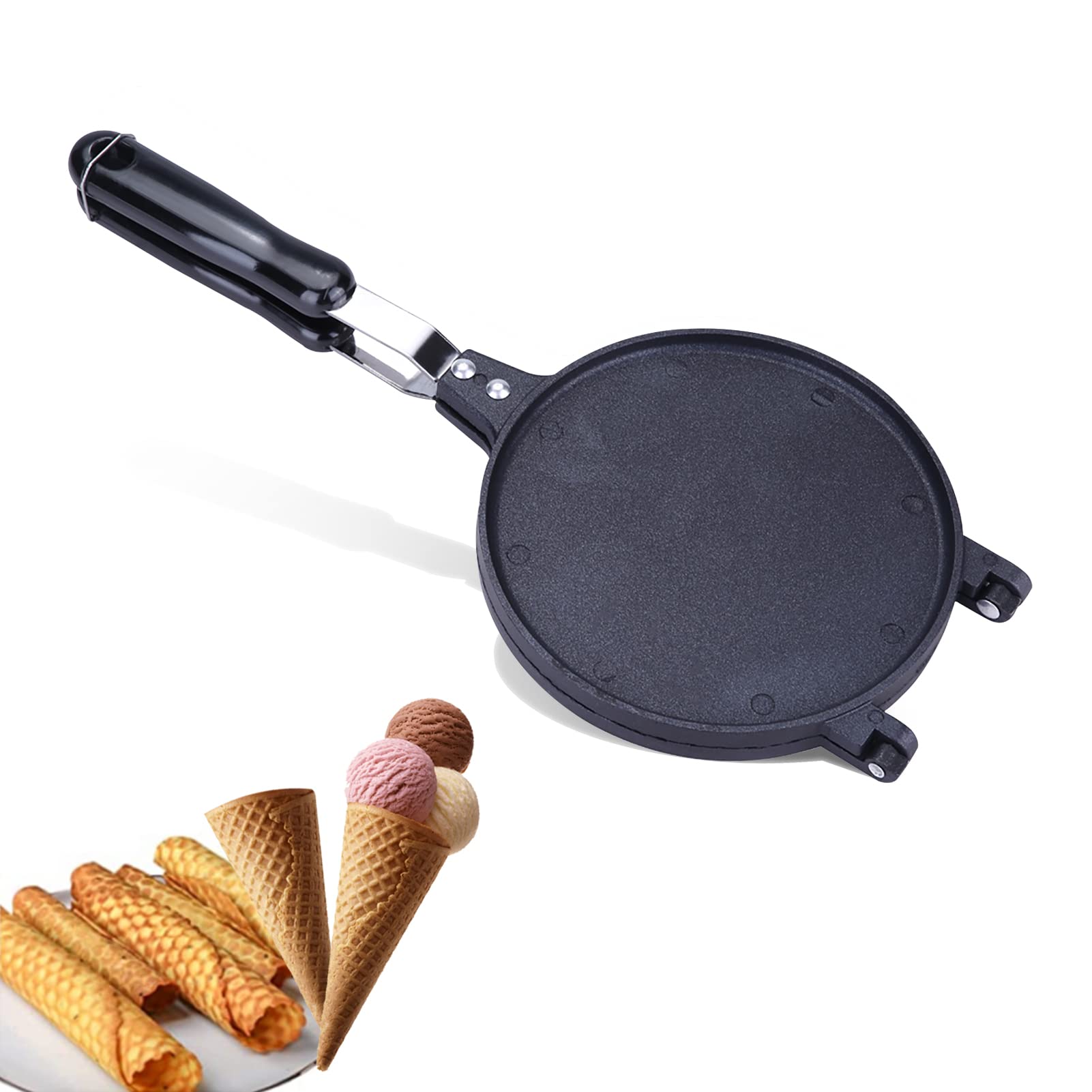 Máquina De Waffle Cone Maker Agatige Mini Omelet Crepe Pizzelle Gas