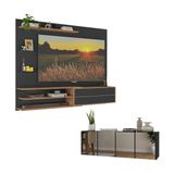 Painel Para Tv Até 65 Polegadas Com Aparador 4 Portas Com Espelho Multimóveis Mp1088 Rustic/preto