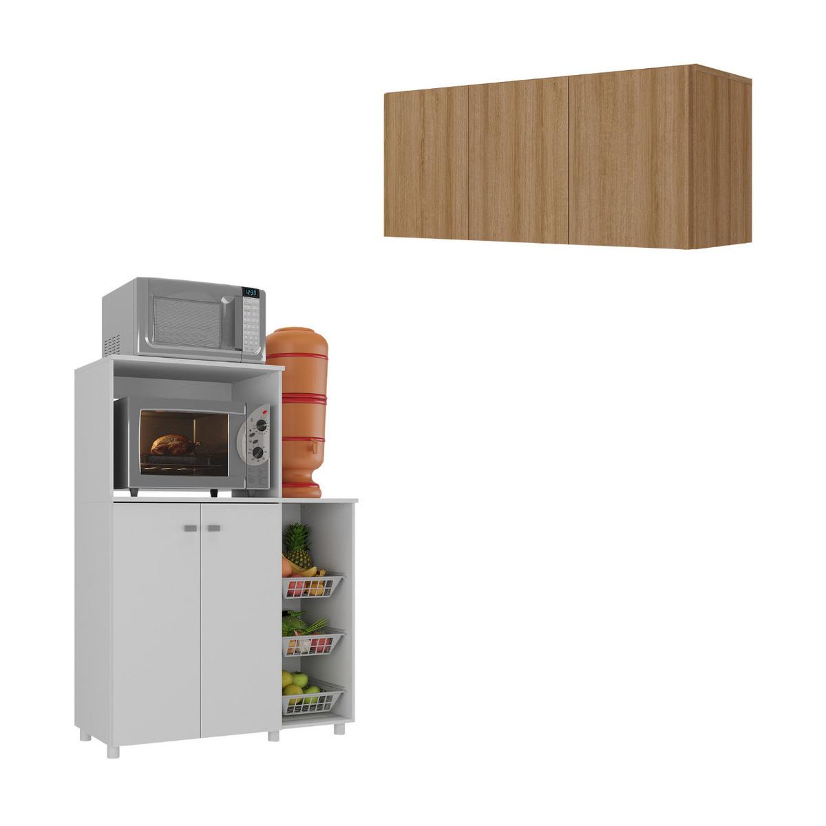 Kit Armário De Cozinha 3 Portas Com Balcão Multiuso/fruteira Multimóveis Mp2235 Branco/rustic