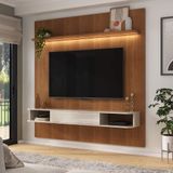 Painel Para Tv Com Led 1  Porta 2 Nichos Artely Belluno Cinamomo Com Off White
