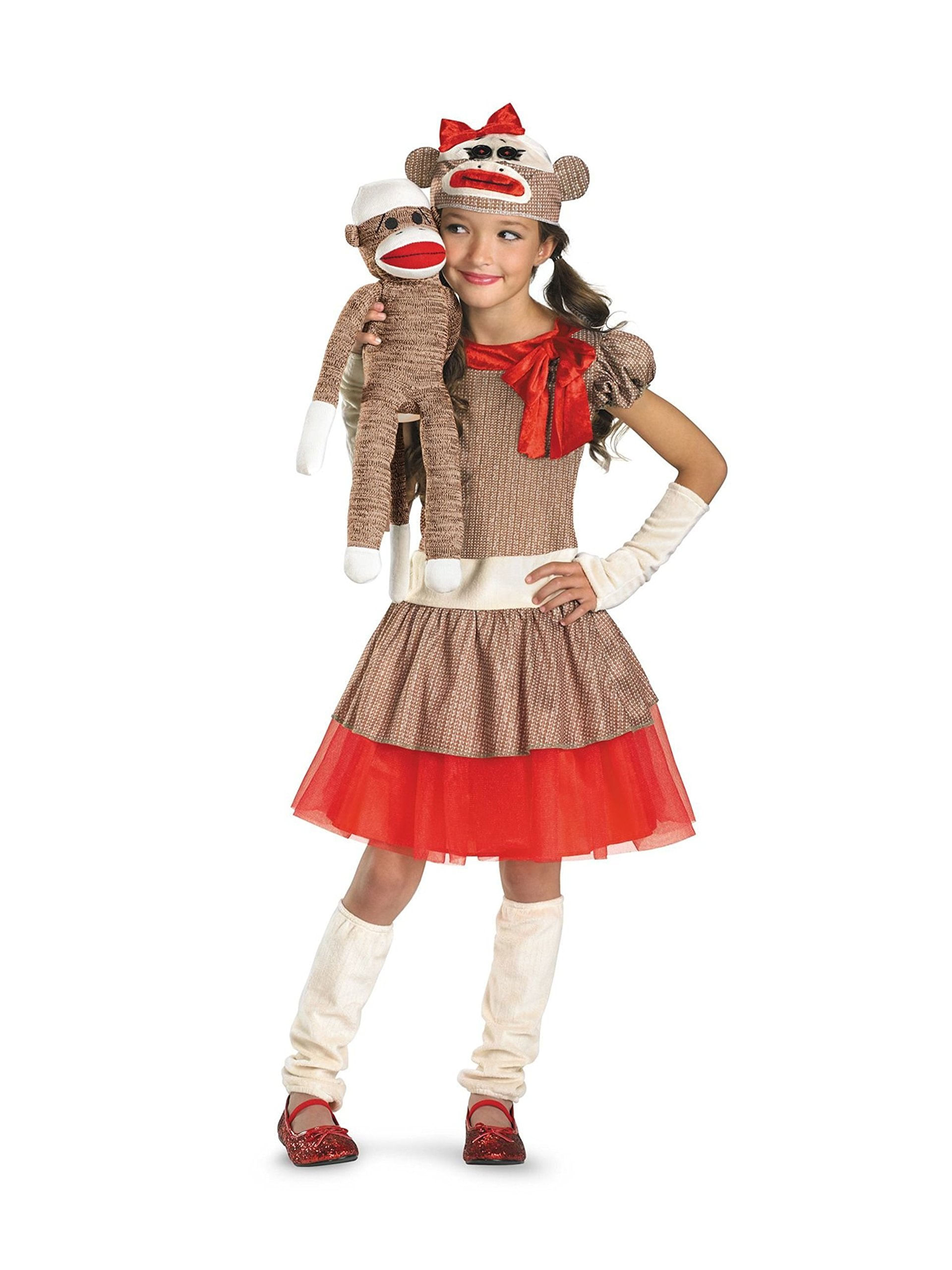 Fantasia Disfarce Costumes Sock Monkey Girl Bege/marrom/vermelho 10-12