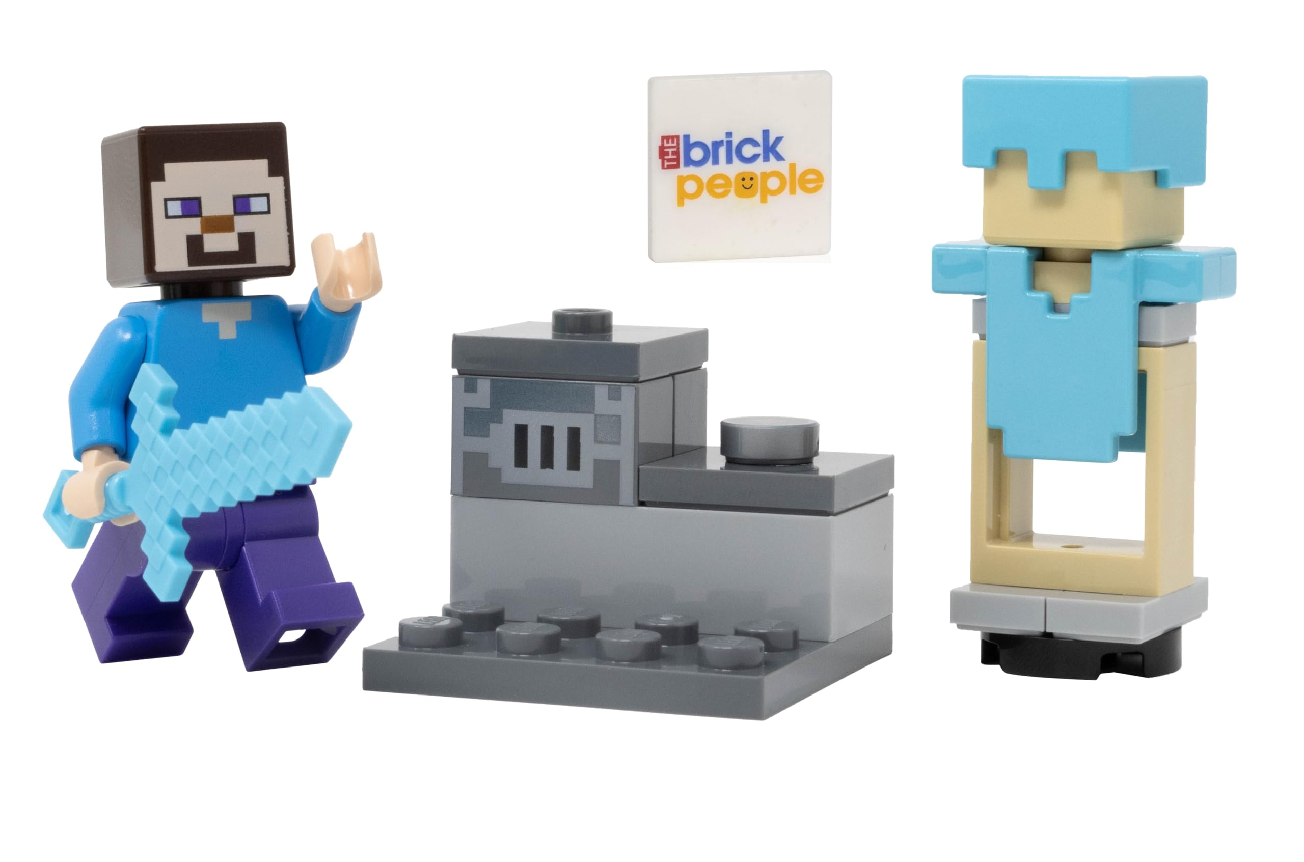 Minifigura Lego Minecraft Steve Com Fornalha E Armadura De Diamante