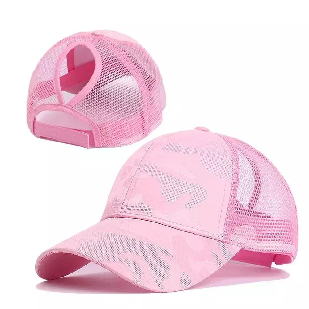 Boné Feminino Camuflado Coque De Cabelo Rosa