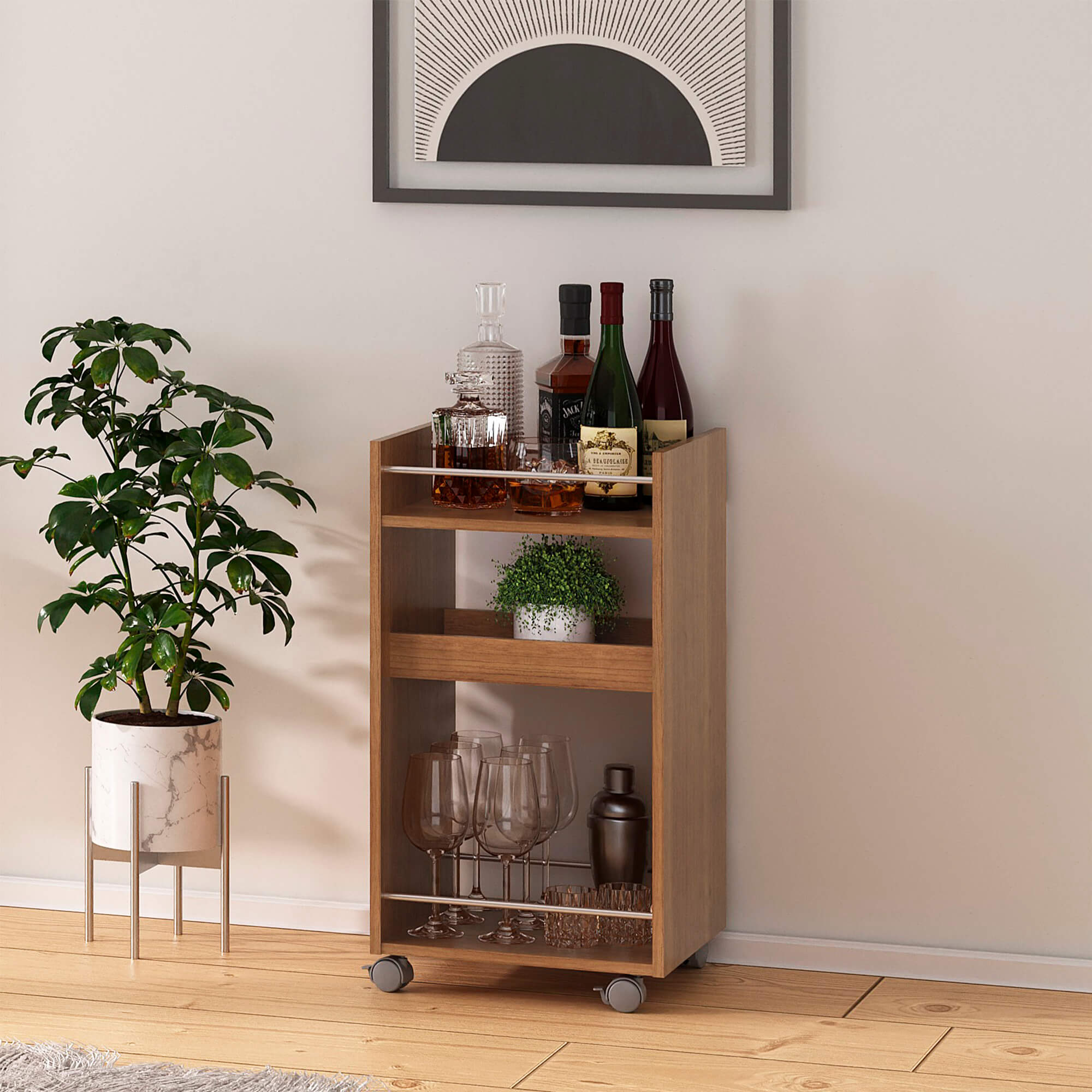 Carrinho Bar Com 3 Prateleiras E Rodízios Artely Brito Cor Cinamomo