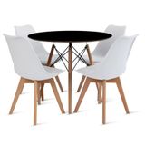 Conjunto Mesa Preta Eames 90cm E 4 Cadeiras Leda Branca