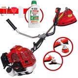 Máquina De Cortar Grama À Gasolina Kawashima Kw52-l 2t 52cc 2,5hp Roçadeira Com Lâmina 3 Pontas E Cabeçote Nylon + Óleo Stihl 2t