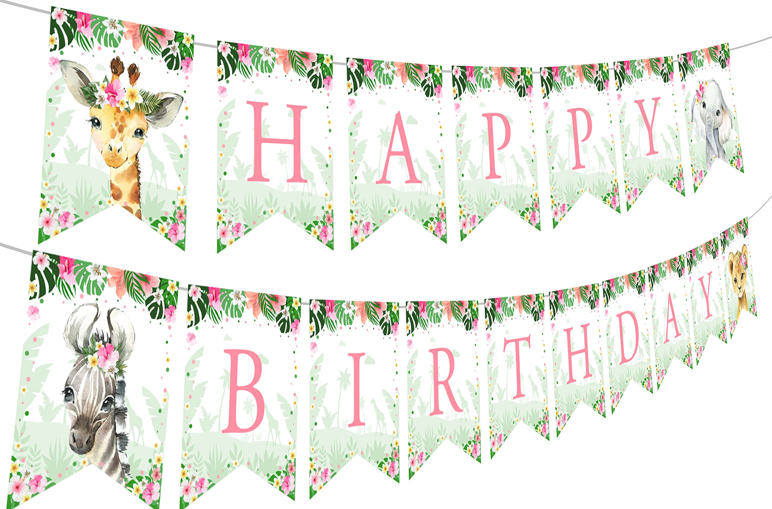 Banner De Aniversário Kreatwow Jungle Happy Birthday Girl Pink