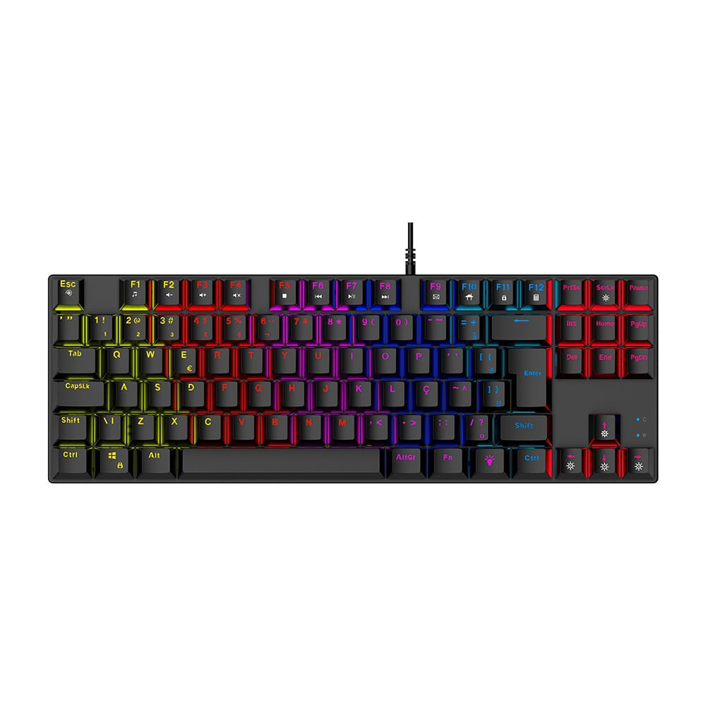 Teclado Gamer Mecânico Royal Cross Tkl Blue Switch Abnt2 Rgb Preto Warrior - Tc312