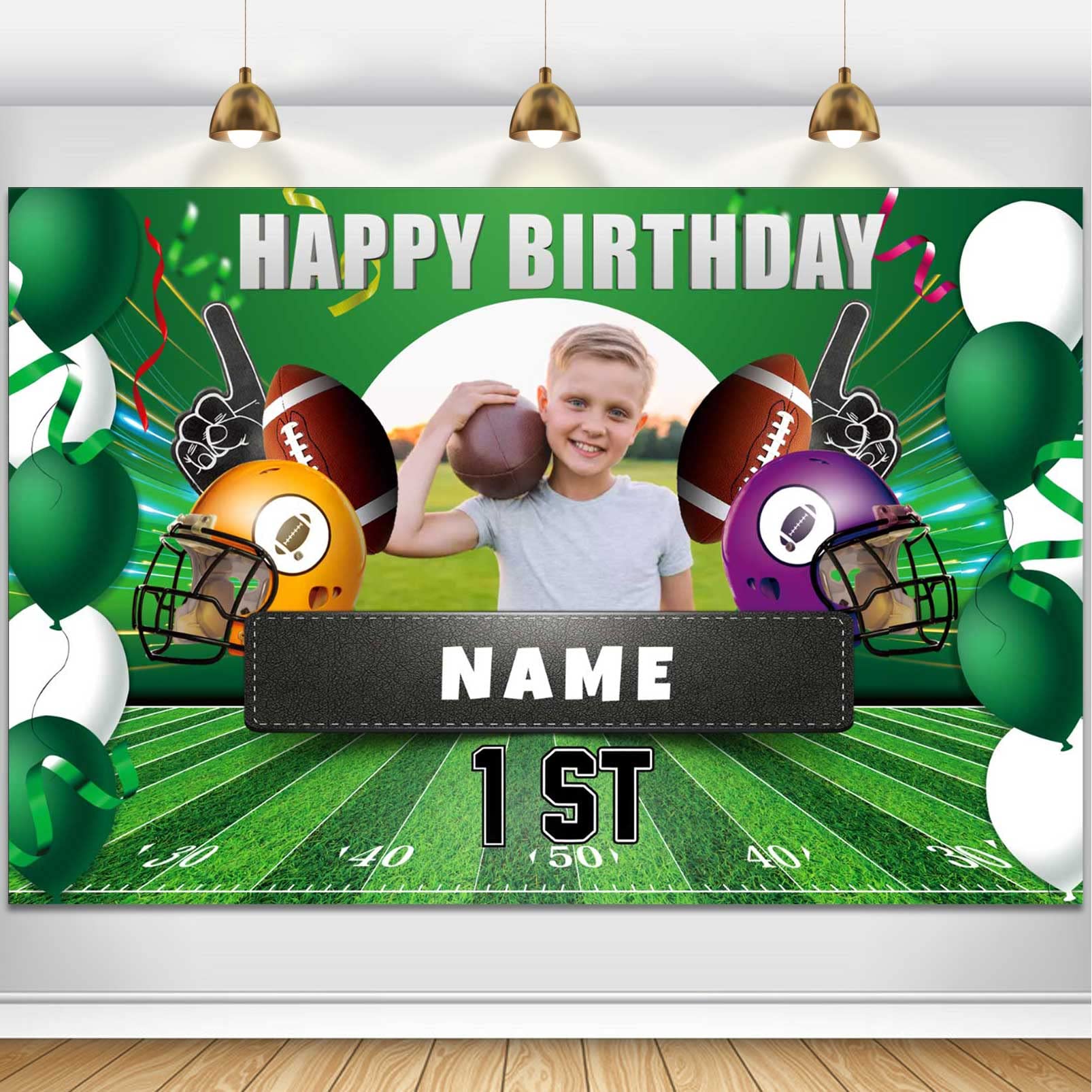 Banner De Decorações De Festa Aubao Custom Football, 1º Aniversário