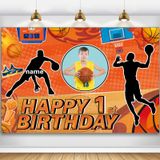 Banner De Decorações De Festa Aubao Custom Basketball, 1º Aniversário