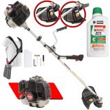 Máquina De Cortar Grama À Gasolina Kawashima Kw43-le 2t 43cc 1,7hp Roçadeira Com Lâmina 3 Pontas E Cabeçote Nylon + Óleo Stihl 2t