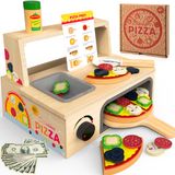 Conjunto De Pizza De Brinquedo Woodmam Brinquedo De Pizza De Madeira Com Forno De Assar 48 Unidades (3 Ou Mais)