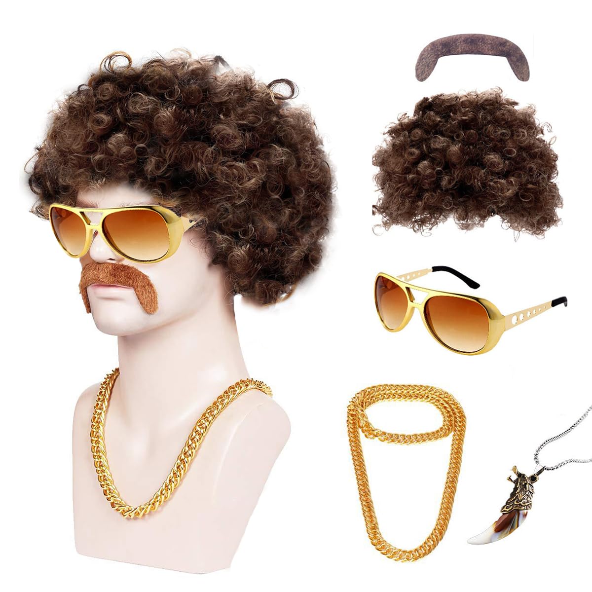 Fantasia Shzmjl Disco Dude 70s Para Homens Com Peruca, Bigode E Acessórios