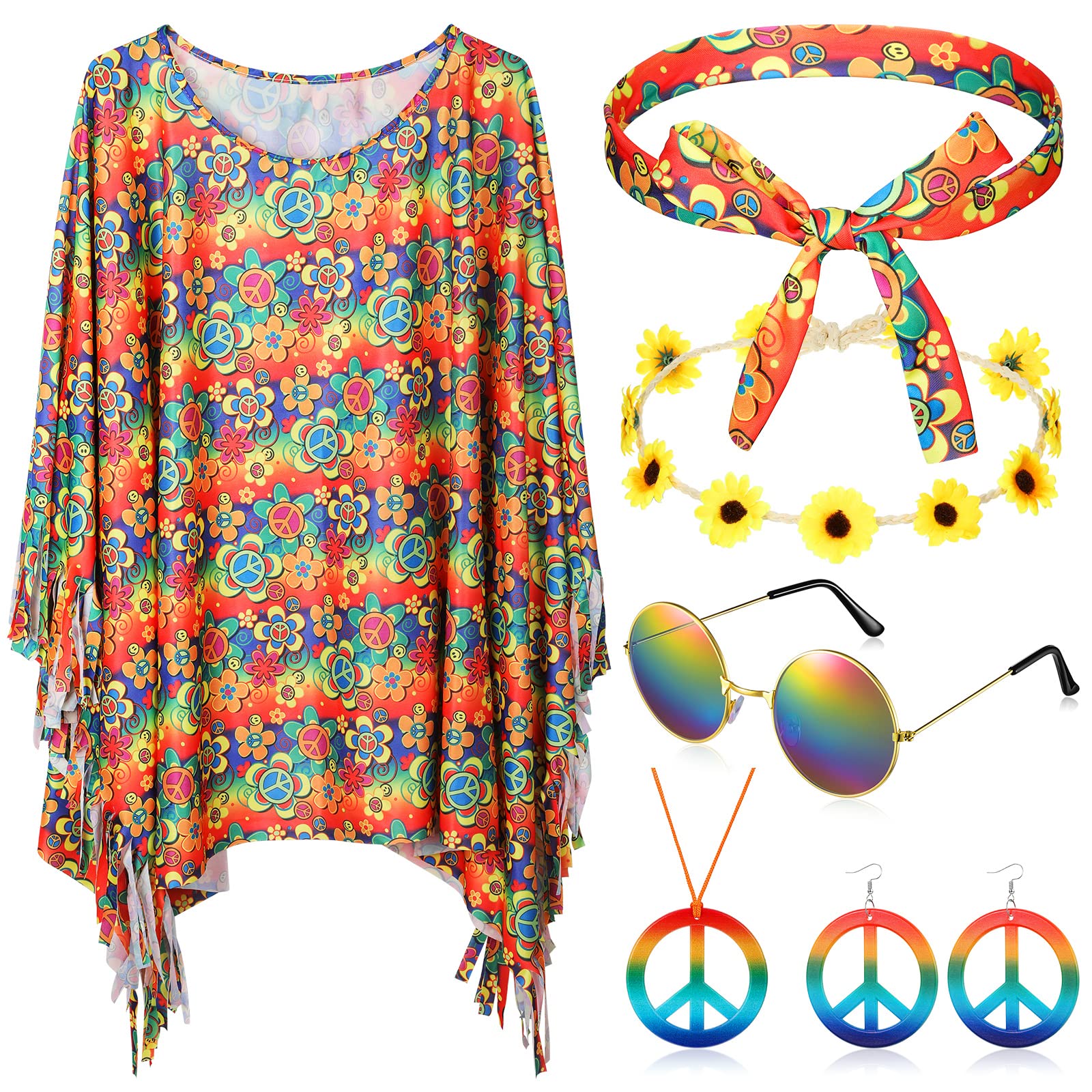 Conjunto De Acessórios De Fantasia Hicarer Hippie Para Mulheres E Meninas, 6 Unidades