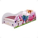 Cama Infantil Menina Carruagem Montessoriana Mdf Lateral Grade Proteção Decoração Temática Quarto Princesa Bella Rosa - Rpm