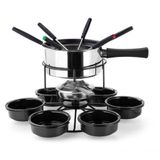 Aparelho De Fondue Inox Carroussel Base Giratória 17 Peças Fondue Salgado Óleo Carnes Kit Conjunto