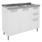 Balcão De Cozinha 100% Aço 105cm Com Pia 3 Portas 2 Gavetas 6015 Múltipla Bertolini Branco Branco