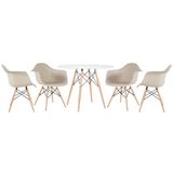 KIT - Mesa Eames 100 cm branco + 4 cadeiras Eiffel DAW nude