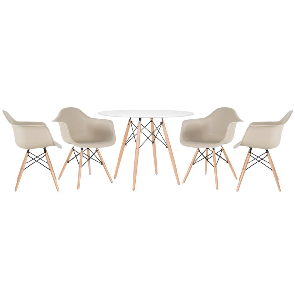 KIT - Mesa Eames 100 cm branco + 4 cadeiras Eiffel DAW nude