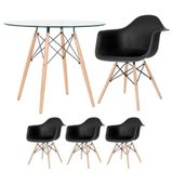 Mesa Redonda Tampo De Vidro 90 Cm + 3 Cadeiras Preto